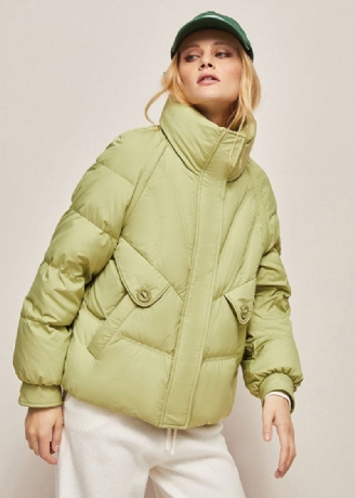 Chic Green Stand Krage Zip Up Separable Duck Down Puffer Jacka Vinter