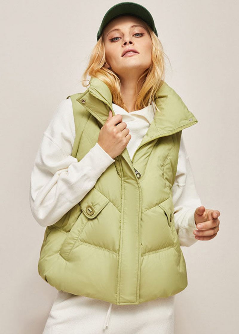 Chic Green Stand Krage Zip Up Separable Duck Down Puffer Jacka Vinter - Grön