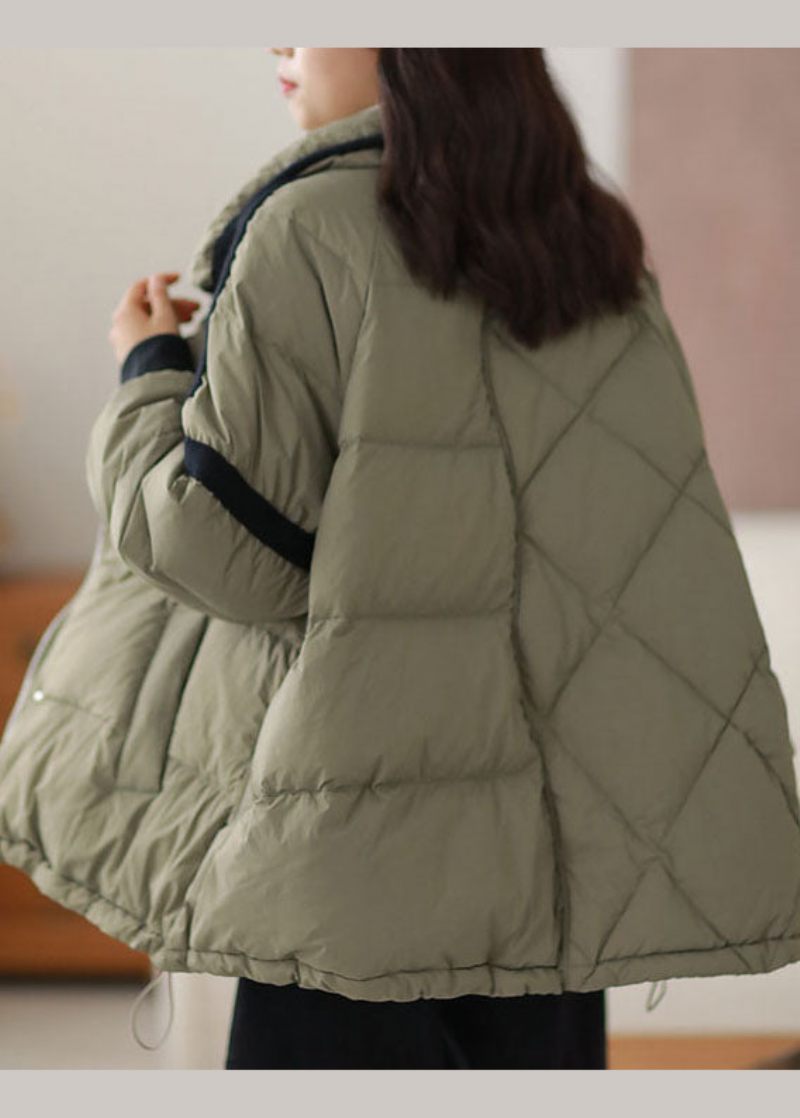 Chic Green Zip Up Patchwork Duck Down Puffer Jacka Vinter - Dunjackor för kvinnor