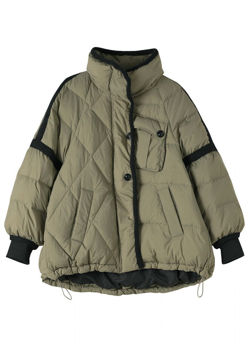 Chic Green Zip Up Patchwork Duck Down Puffer Jacka Vinter - Dunjackor för kvinnor