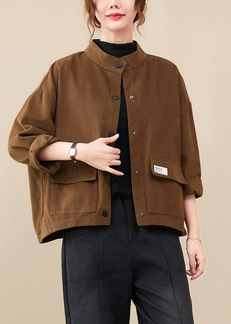 Chic Kaffefickor Patchwork Button Coats Fall