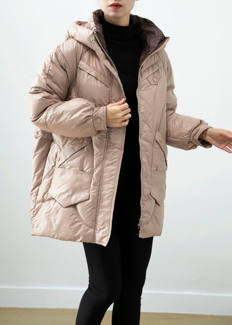 Chic Khaki Hooded Oversized Duck Down Puffer Jacka Vinter