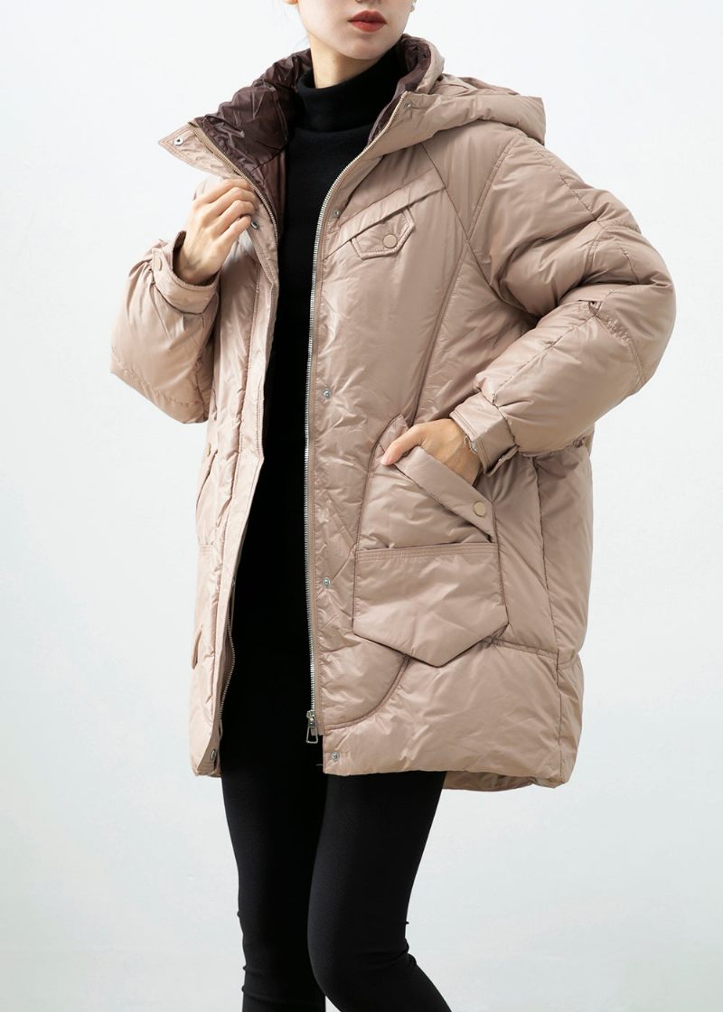 Chic Khaki Hooded Oversized Duck Down Puffer Jacka Vinter - Dunjackor för kvinnor