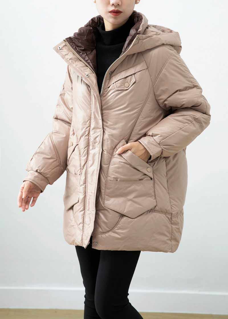 Chic Khaki Hooded Oversized Duck Down Puffer Jacka Vinter - Dunjackor för kvinnor