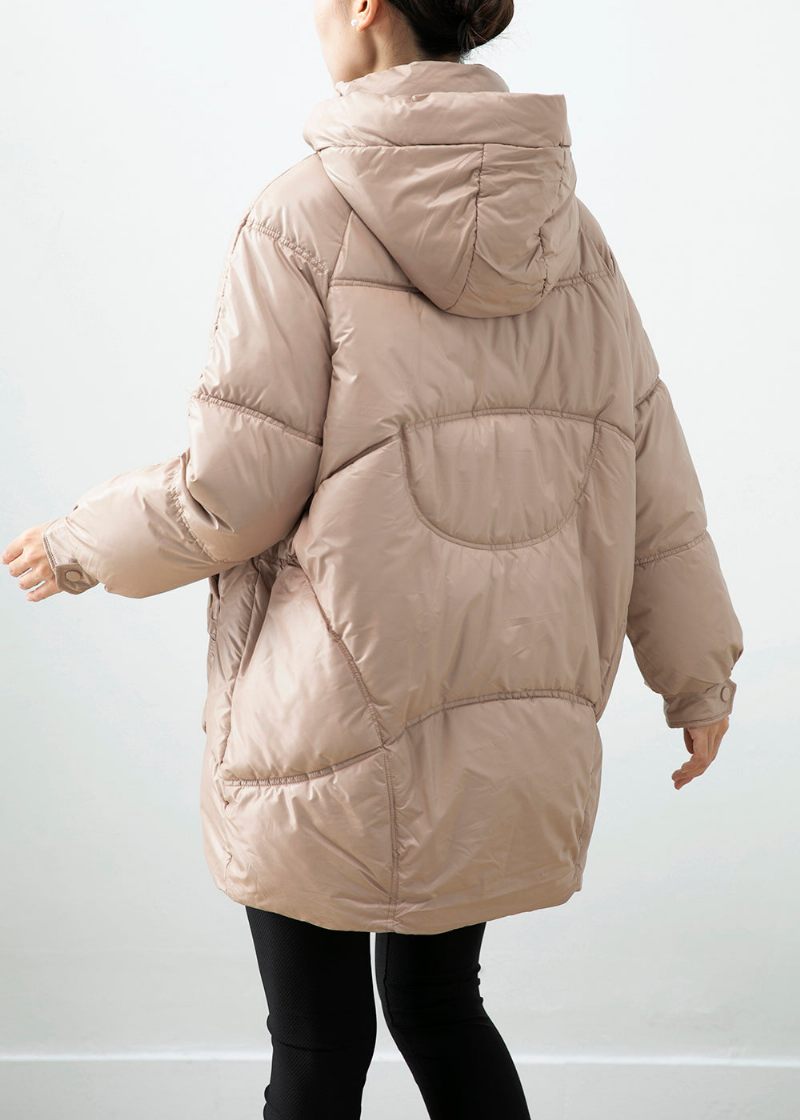 Chic Khaki Hooded Oversized Duck Down Puffer Jacka Vinter - Dunjackor för kvinnor