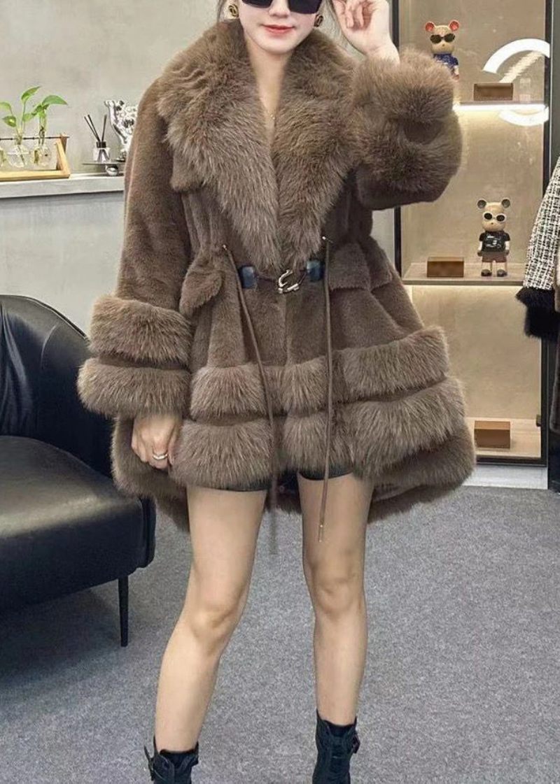 Chic Leopard Peter Pan Krage Dragsko Patchwork Fuzzy Fur Fluffy Coats Vinter - Vinterkappor för kvinnor