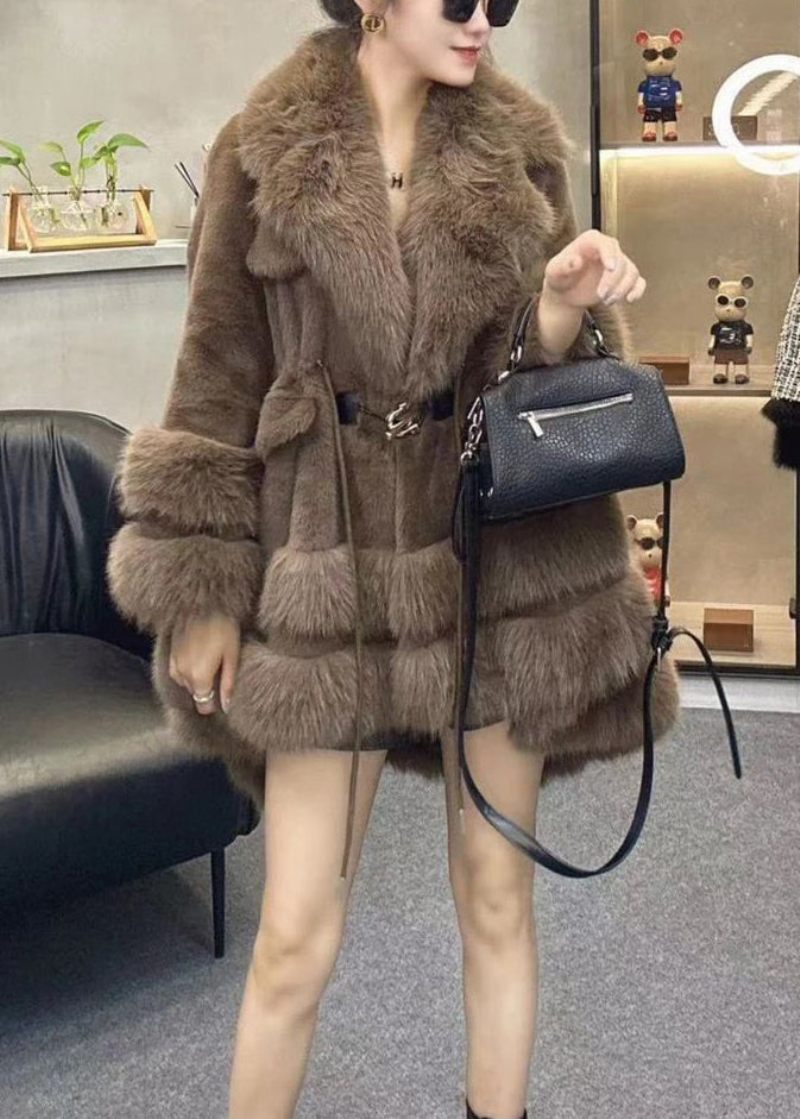 Chic Leopard Peter Pan Krage Dragsko Patchwork Fuzzy Fur Fluffy Coats Vinter - Vinterkappor för kvinnor