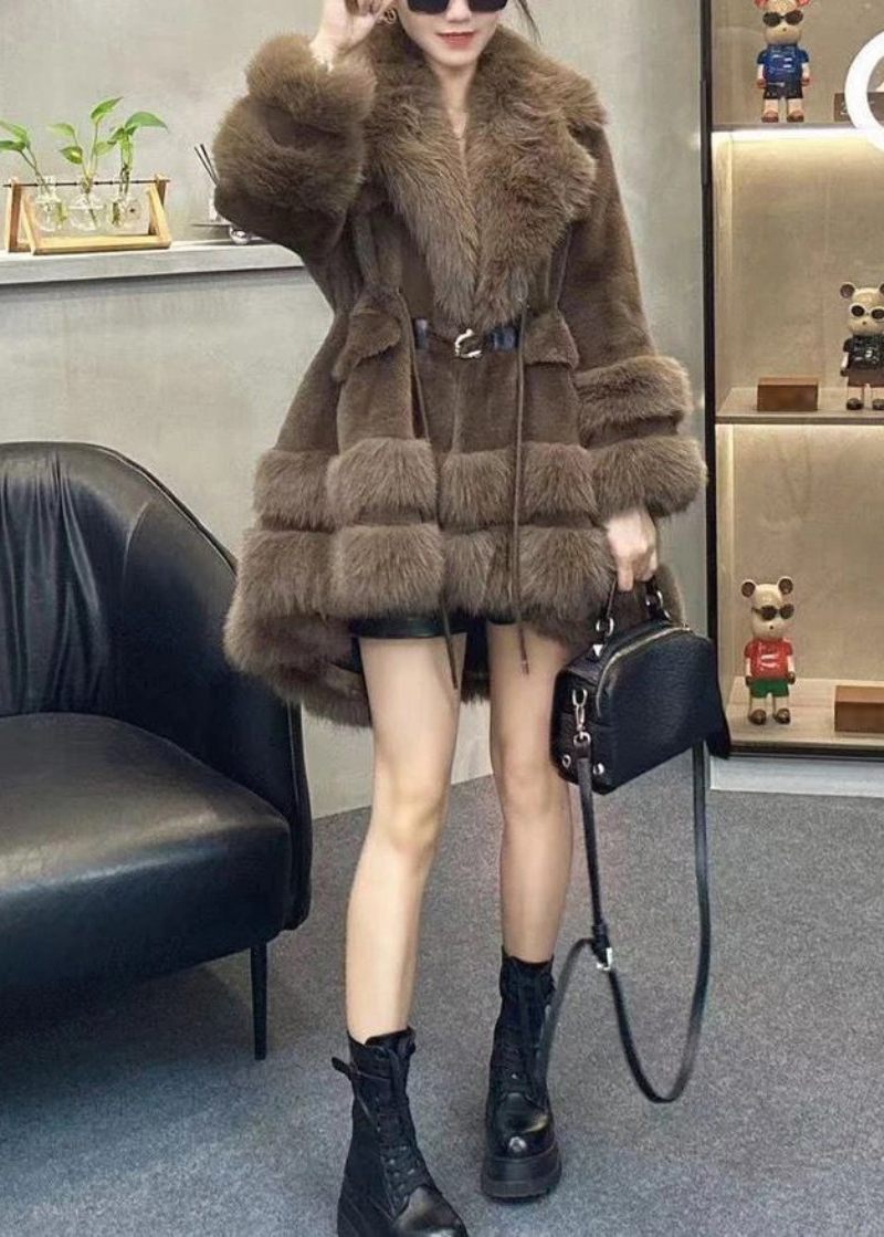 Chic Leopard Peter Pan Krage Dragsko Patchwork Fuzzy Fur Fluffy Coats Vinter - Vinterkappor för kvinnor