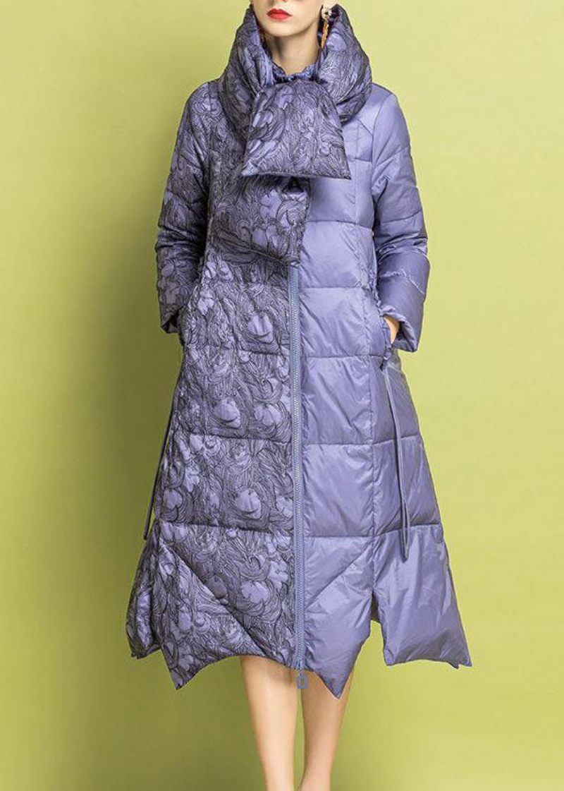 Chic Lila Broderad Asymmetrisk Design Fin Bomullsfylld Parkas Vinter