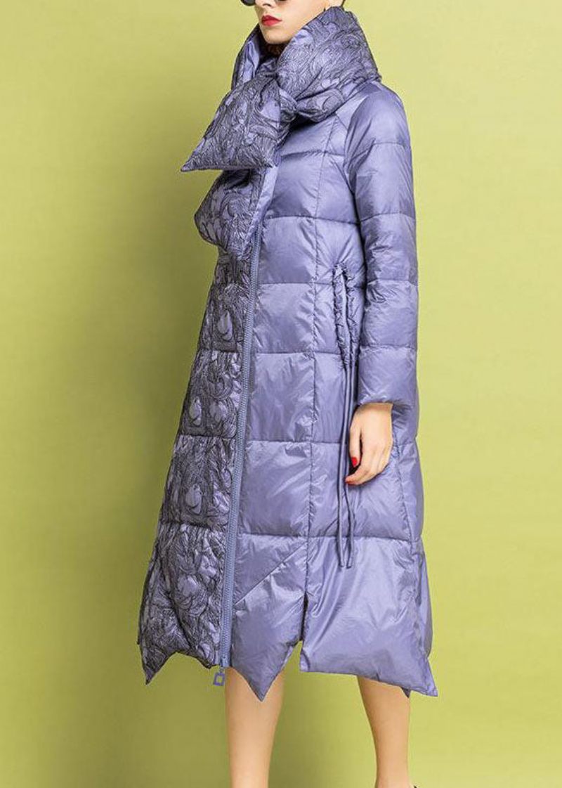 Chic Lila Broderad Asymmetrisk Design Fin Bomullsfylld Parkas Vinter - Dunjackor för kvinnor