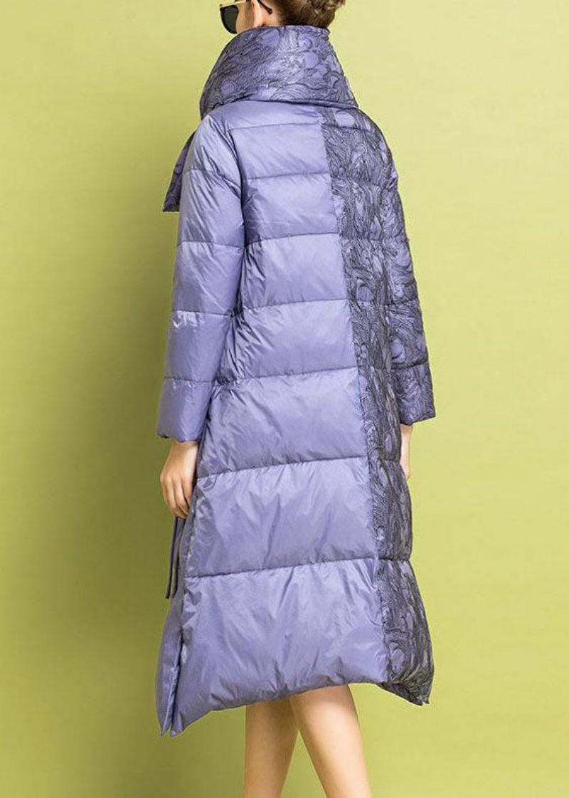 Chic Lila Broderad Asymmetrisk Design Fin Bomullsfylld Parkas Vinter - Dunjackor för kvinnor