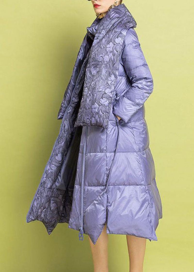 Chic Lila Broderad Asymmetrisk Design Fin Bomullsfylld Parkas Vinter - Dunjackor för kvinnor