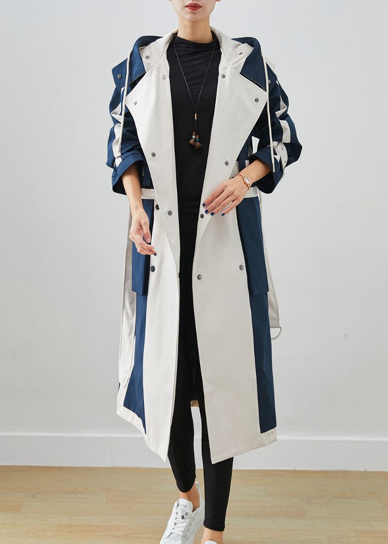 Chic Marinblå Oversized Patchwork Original Design Trenchcoats I Bomull Höst - Trenchcoats för kvinnor