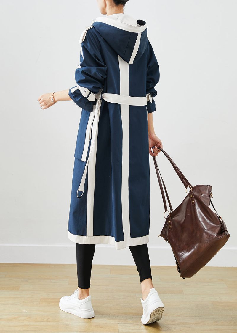 Chic Marinblå Oversized Patchwork Original Design Trenchcoats I Bomull Höst - Trenchcoats för kvinnor