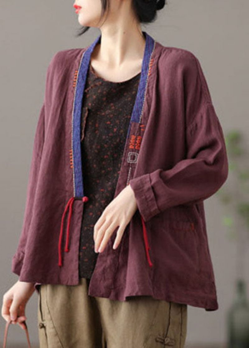 Chic Mulberry Broderad Patchwork Loose Coat Spring