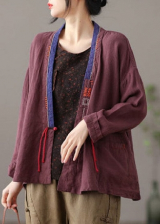 Chic Mulberry Broderad Patchwork Loose Coat Spring