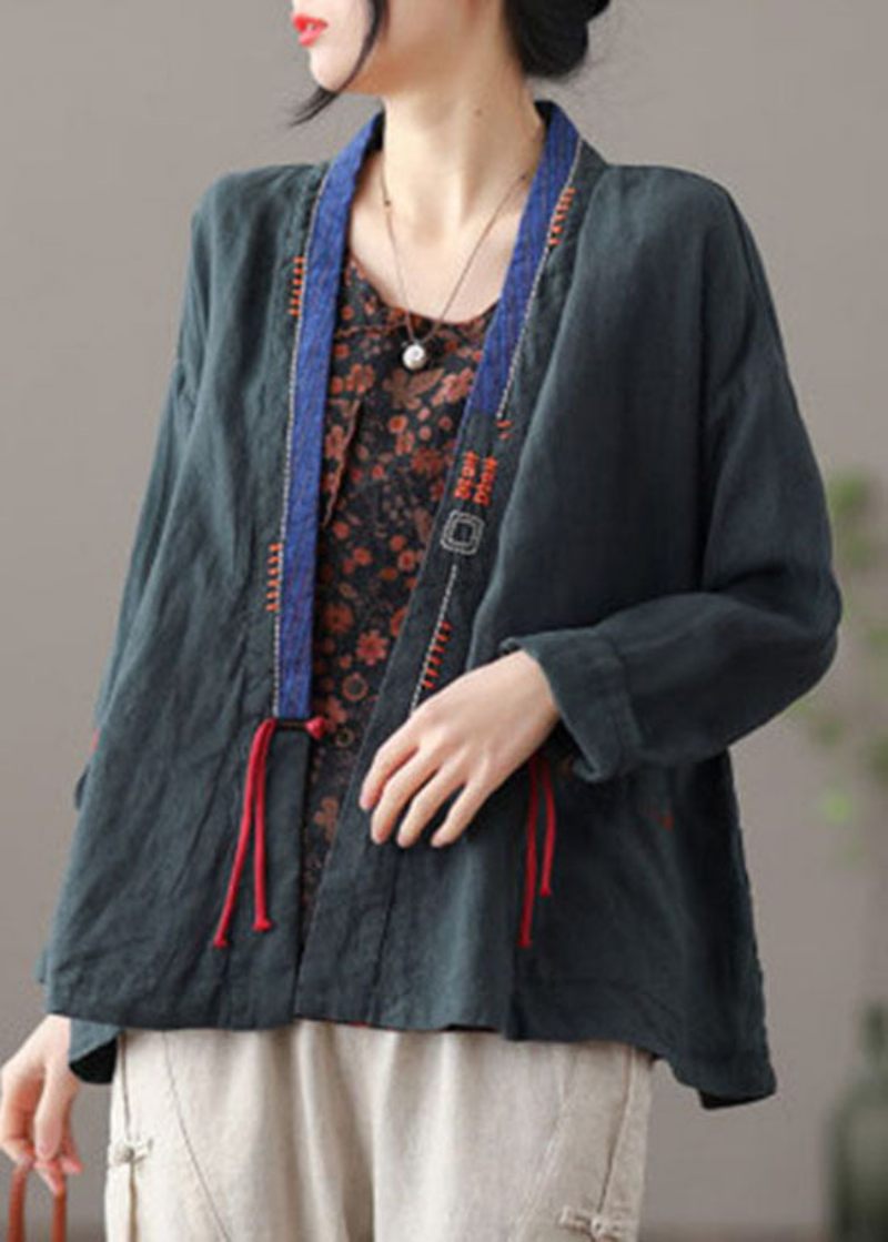 Chic Mulberry Broderad Patchwork Loose Coat Spring - Mulberry