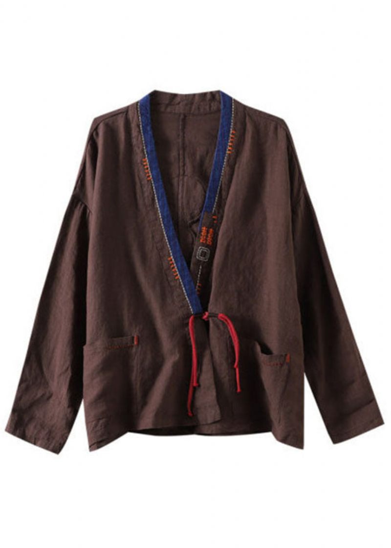 Chic Mulberry Broderad Patchwork Loose Coat Spring - Mulberry