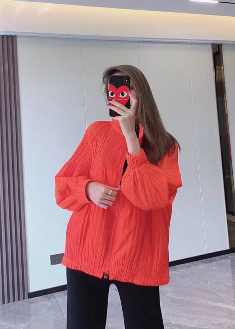 Chic Orange Zip Up Fine Bomullsfyllda Tunna Jackor Vår - Dunjackor för kvinnor