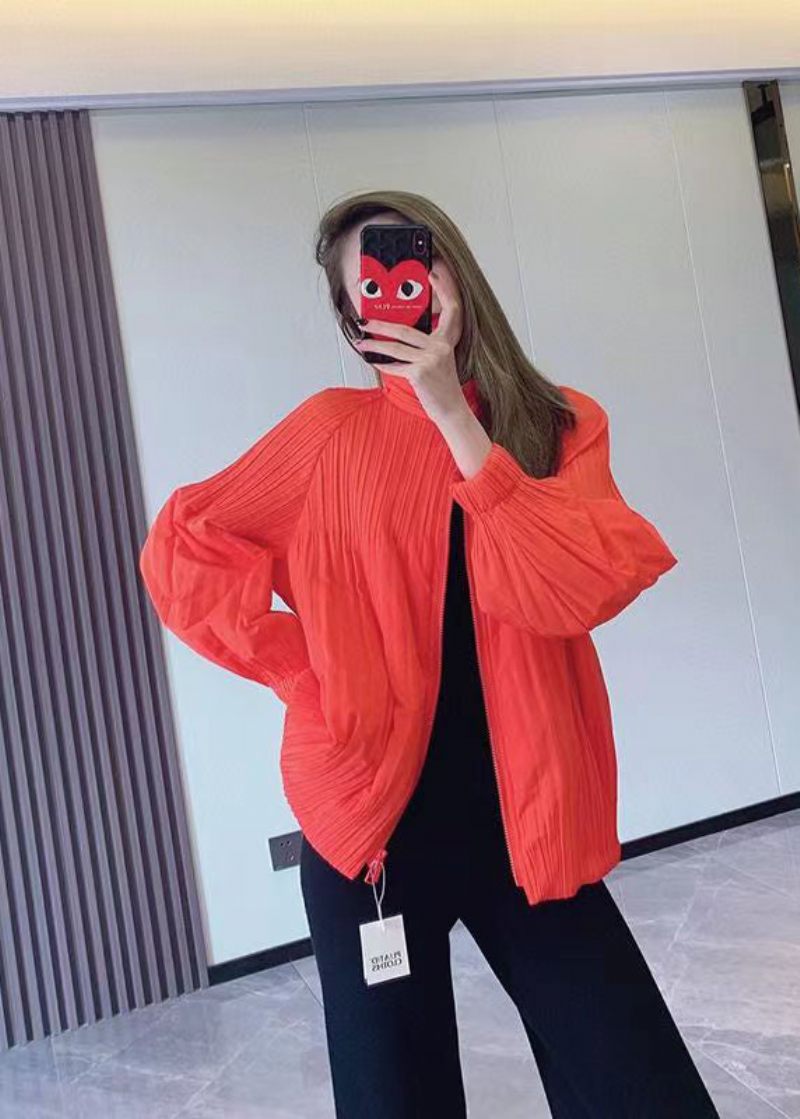 Chic Orange Zip Up Fine Bomullsfyllda Tunna Jackor Vår - Dunjackor för kvinnor