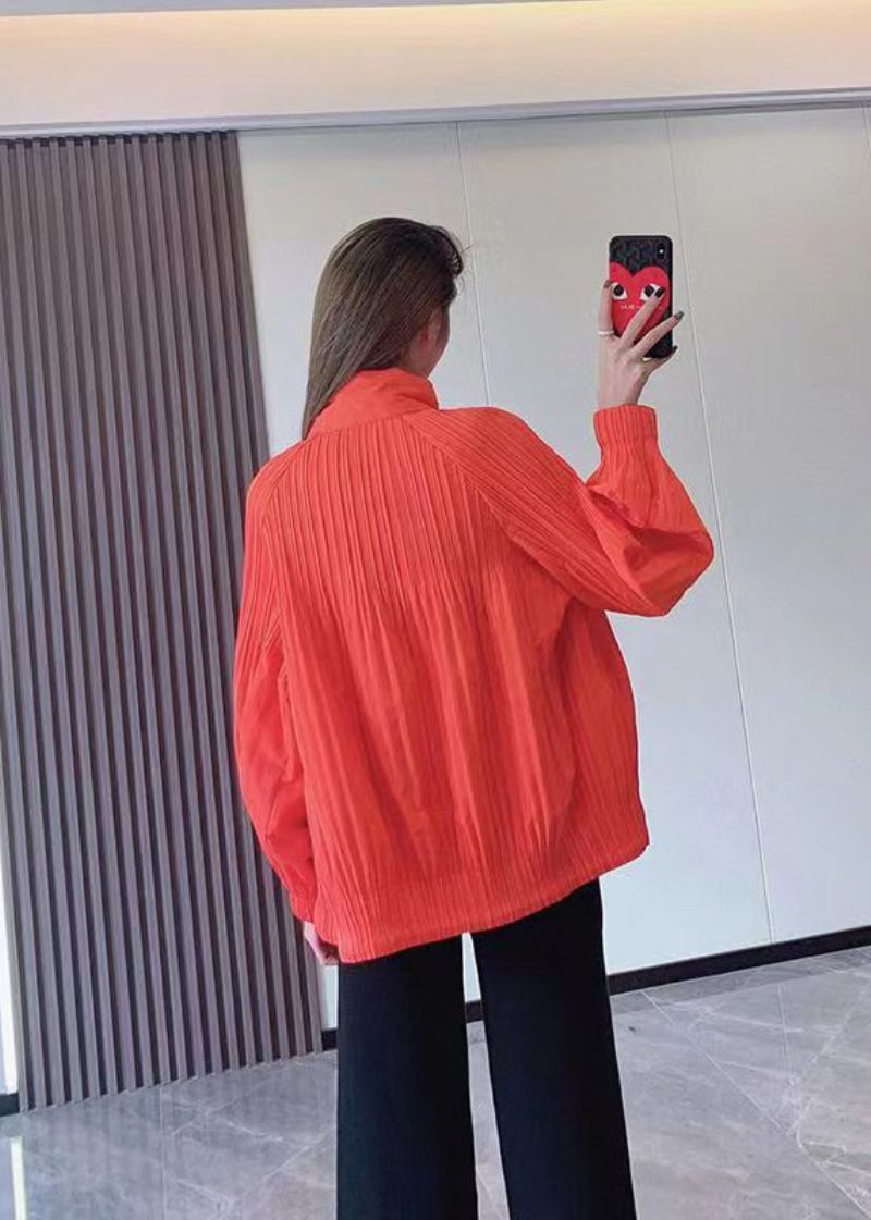 Chic Orange Zip Up Fine Bomullsfyllda Tunna Jackor Vår - Dunjackor för kvinnor