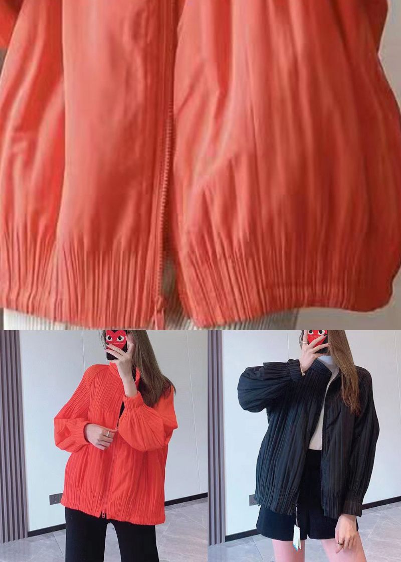 Chic Orange Zip Up Fine Bomullsfyllda Tunna Jackor Vår - Dunjackor för kvinnor