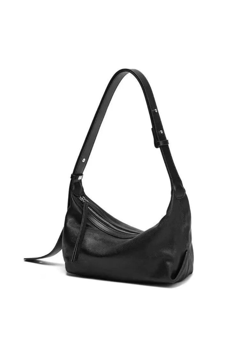 Chic Silver Black Hobo Bag Läder Handväska Dam Lyx Dam Axelväska