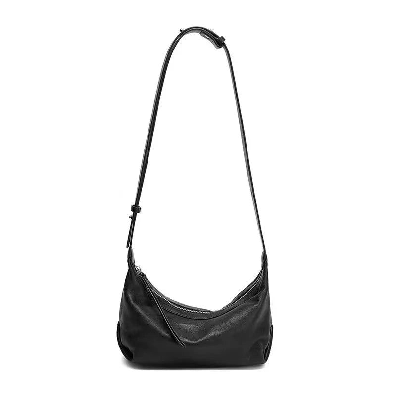 Chic Silver Black Hobo Bag Läder Handväska Dam Lyx Dam Axelväska - Svart