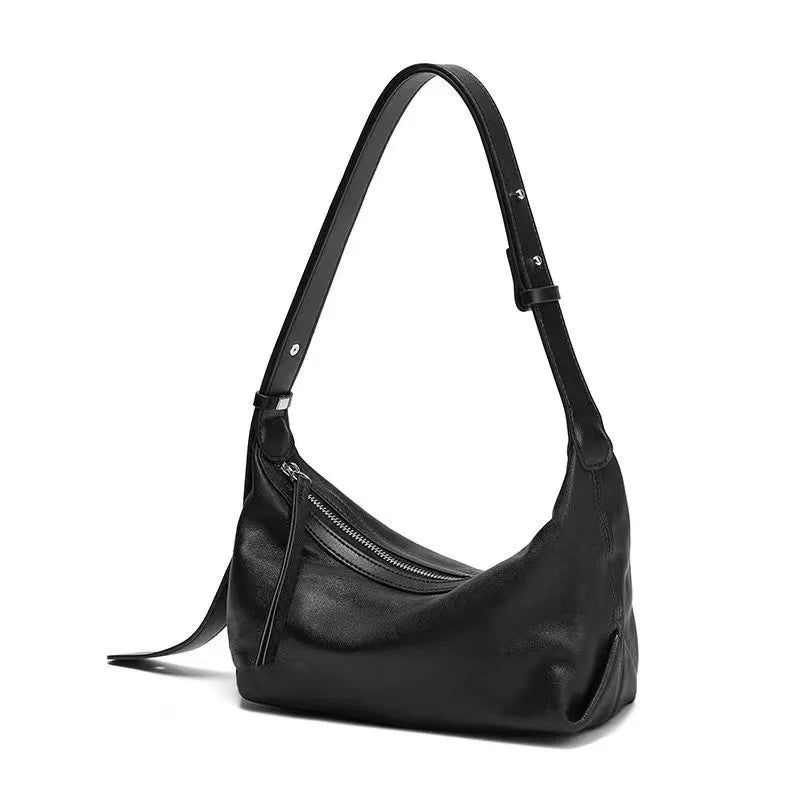 Chic Silver Black Hobo Bag Läder Handväska Dam Lyx Dam Axelväska - Svart