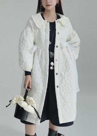 Chic White Peter Pan Kragfickor Fin Bomullsfylld Witner Coat