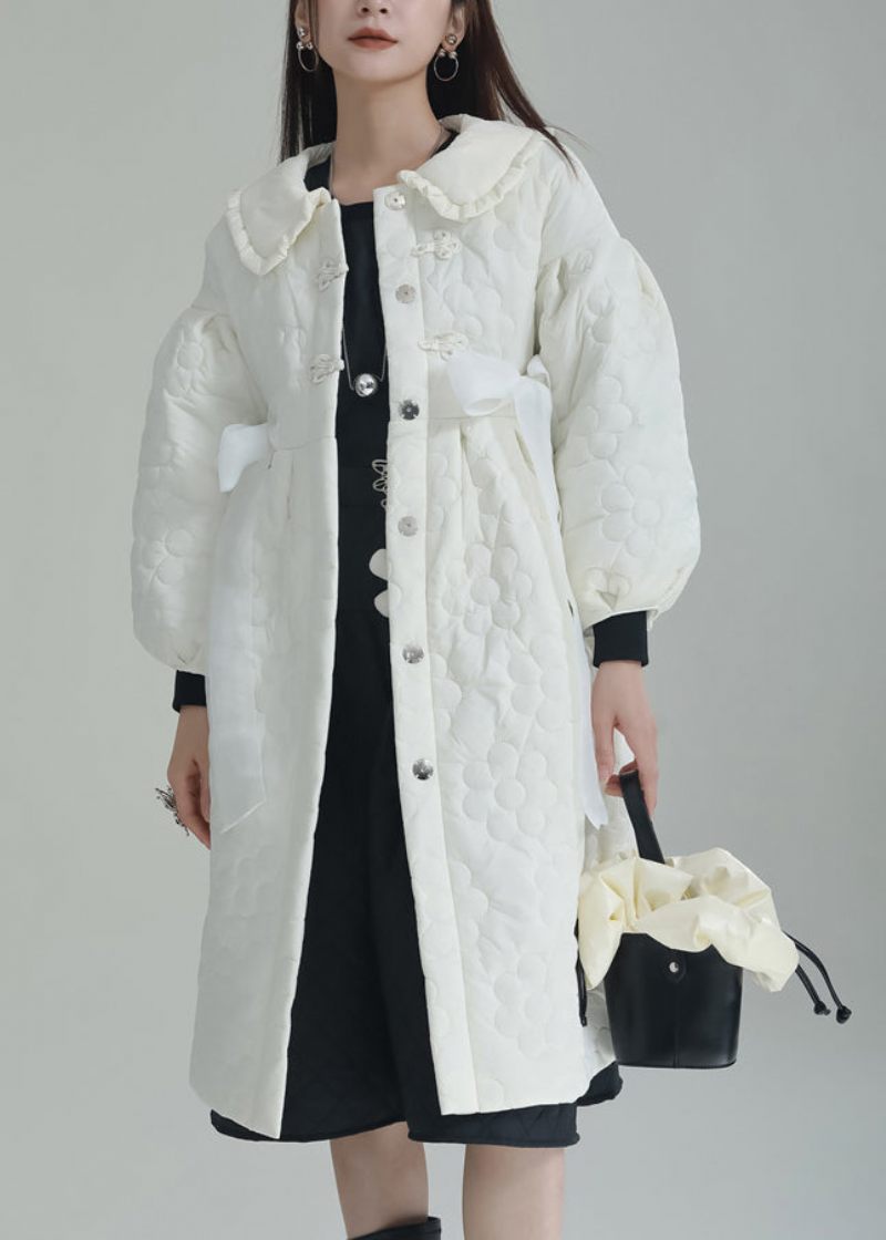 Chic White Peter Pan Kragfickor Fin Bomullsfylld Witner Coat - Dunjackor för kvinnor