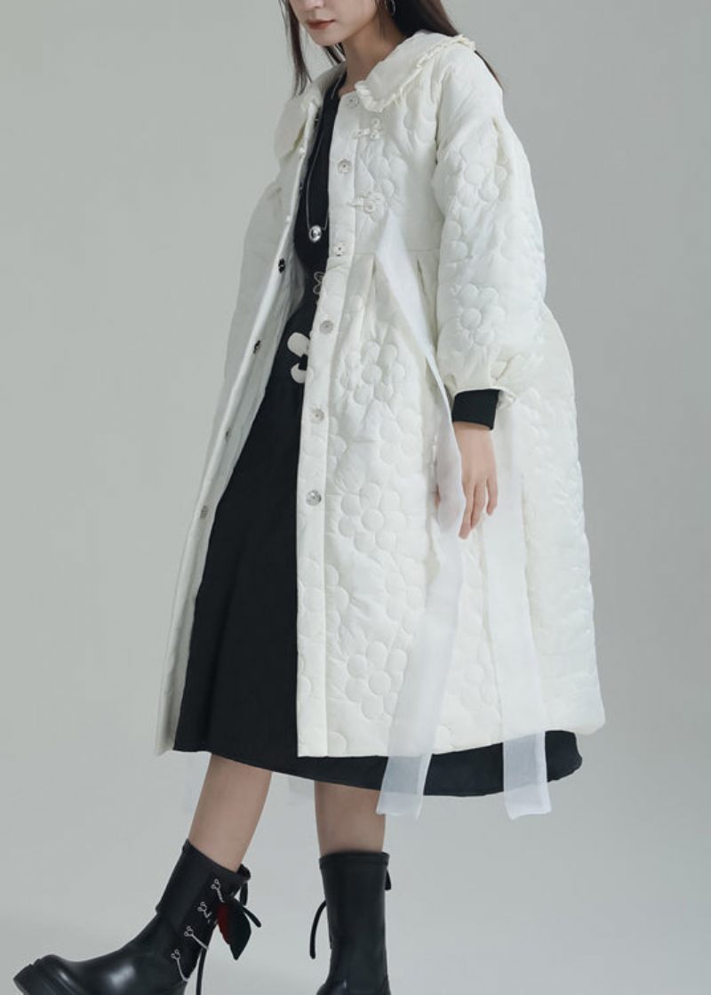 Chic White Peter Pan Kragfickor Fin Bomullsfylld Witner Coat - Dunjackor för kvinnor