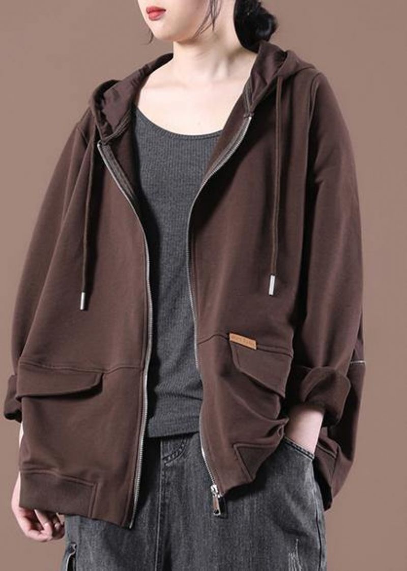 Chocolate Patch Work Zip Up Kort Jacka - Kaffe