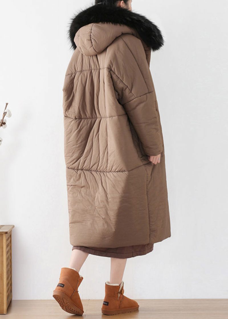 Choklad Dragkedja Med Tjock Huva Maxi Parka Winter - Kaffe