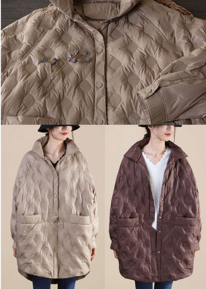 Choklad Duck Dun Canada Goose Jacka Stativ Krage Fickor Vinter - Kaffe