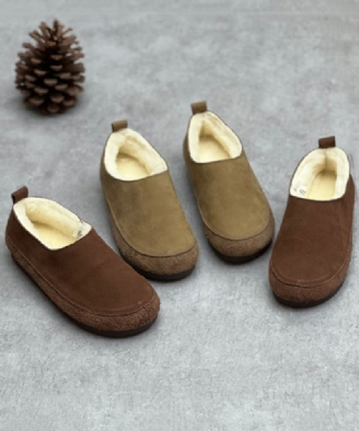 Choklad Flats Kohud Läder Casual Fuzzy Wool Fodrade