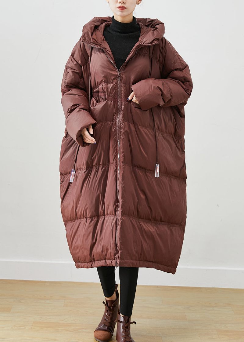 Choklad Oversized Duck Dunjackor Hooded Dragstring Winter - Dunjackor för kvinnor