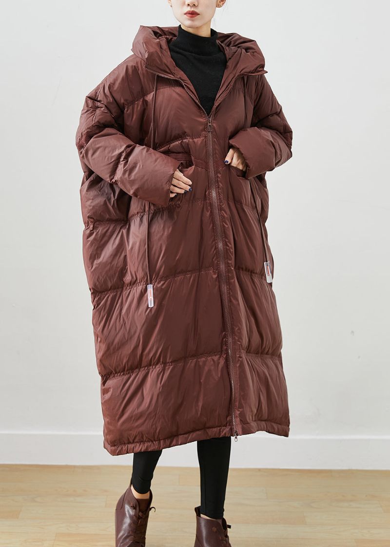 Choklad Oversized Duck Dunjackor Hooded Dragstring Winter - Dunjackor för kvinnor