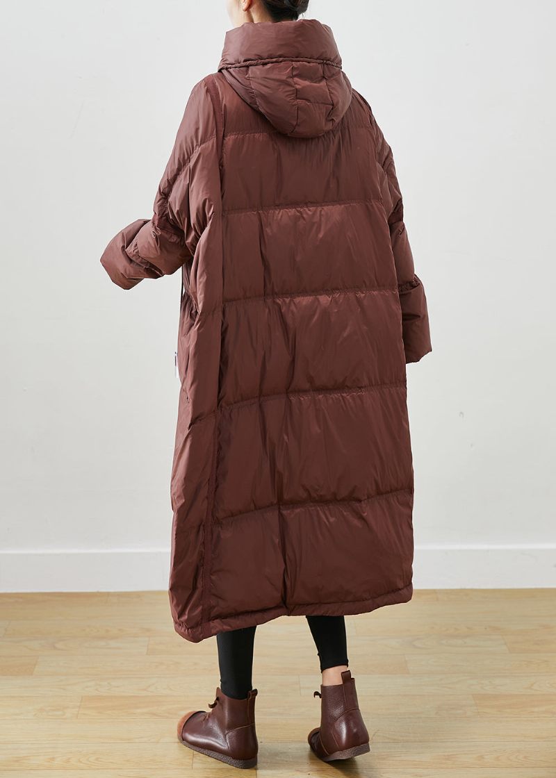 Choklad Oversized Duck Dunjackor Hooded Dragstring Winter - Dunjackor för kvinnor