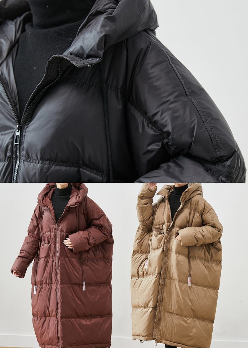 Choklad Oversized Duck Dunjackor Hooded Dragstring Winter - Dunjackor för kvinnor