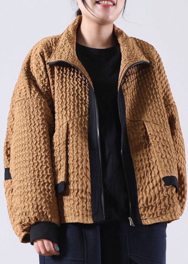 Choklad Patchwork Corduroy Zip Up Spring Coat