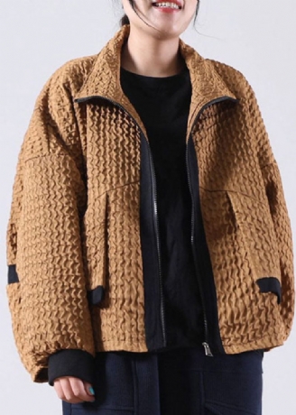 Choklad Patchwork Corduroy Zip Up Spring Coat