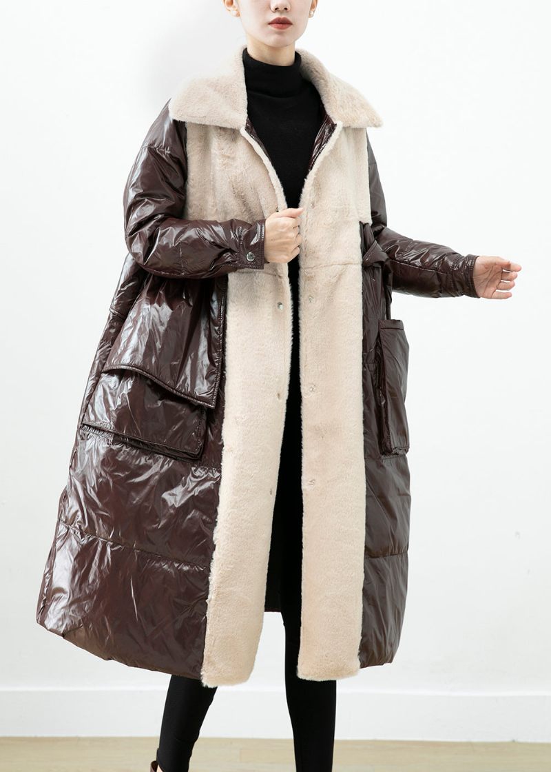 Choklad Patchwork Mink Velvet Duck Down Dunrock Oversized Winter - Dunjackor för kvinnor