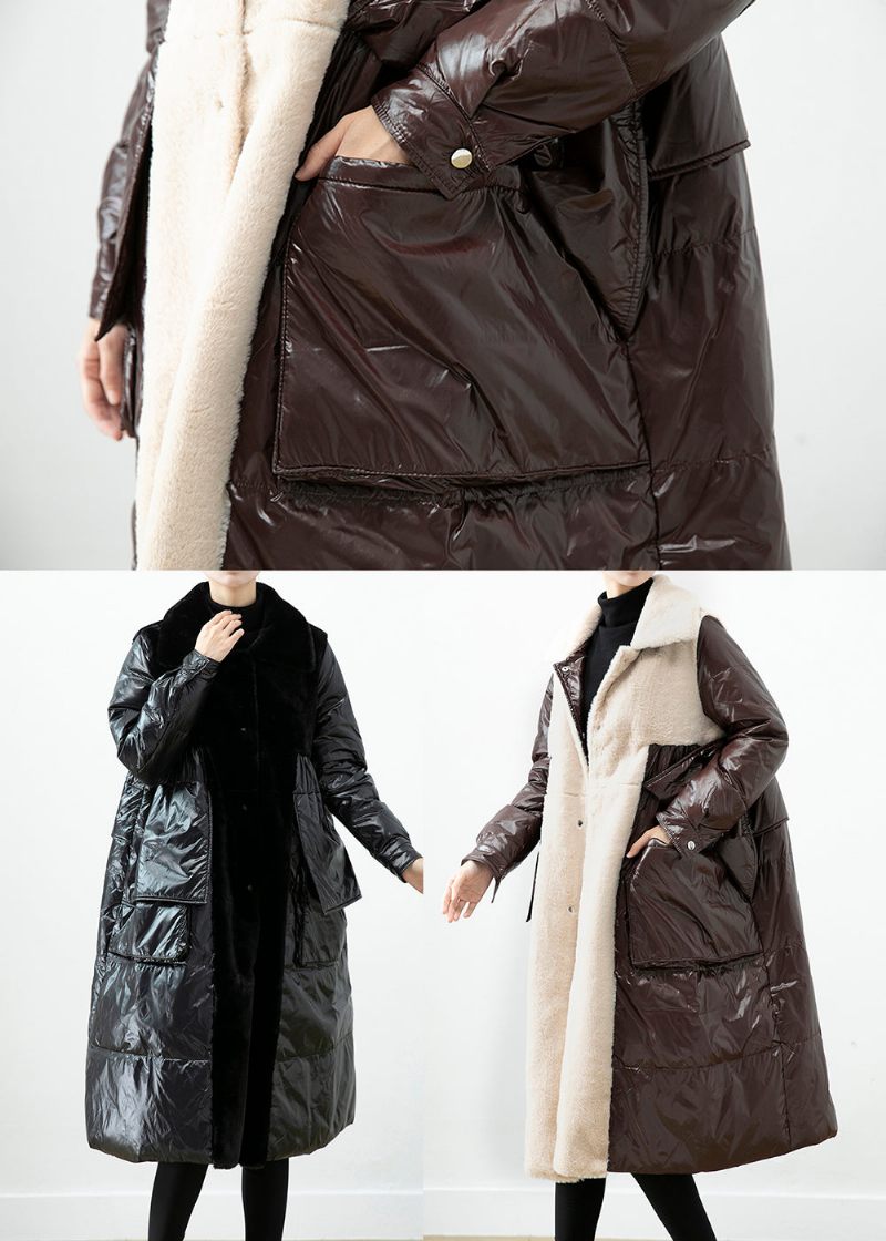 Choklad Patchwork Mink Velvet Duck Down Dunrock Oversized Winter - Dunjackor för kvinnor