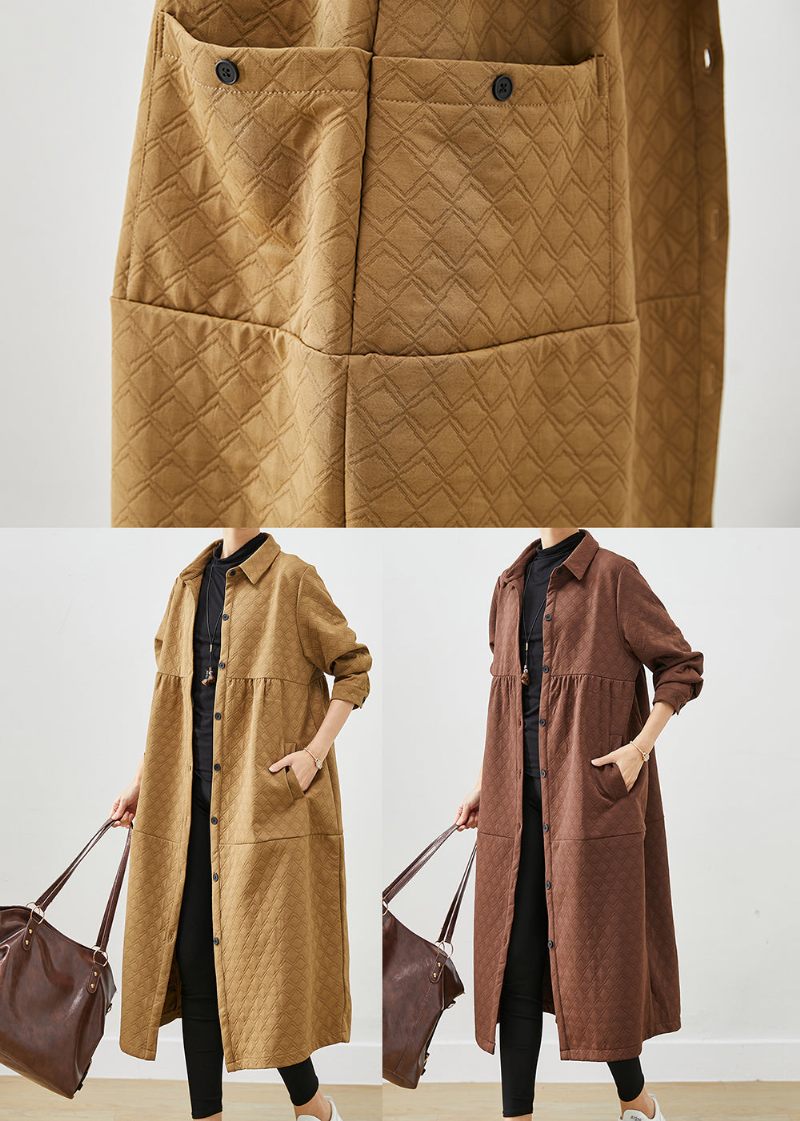 Choklad Patchwork Trenchcoats I Bomull Överdimensionerade Fickor Fall - Trenchcoats för kvinnor