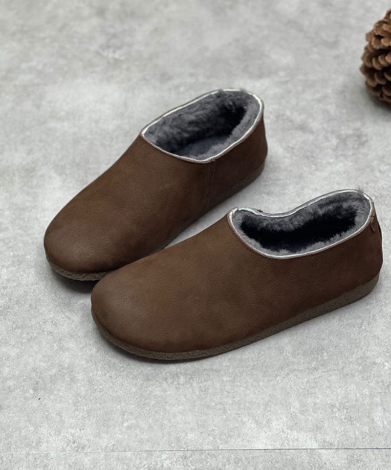 Chokladstövlar Kohud Läder Fuzzy Wool Fodrade Flat Boots