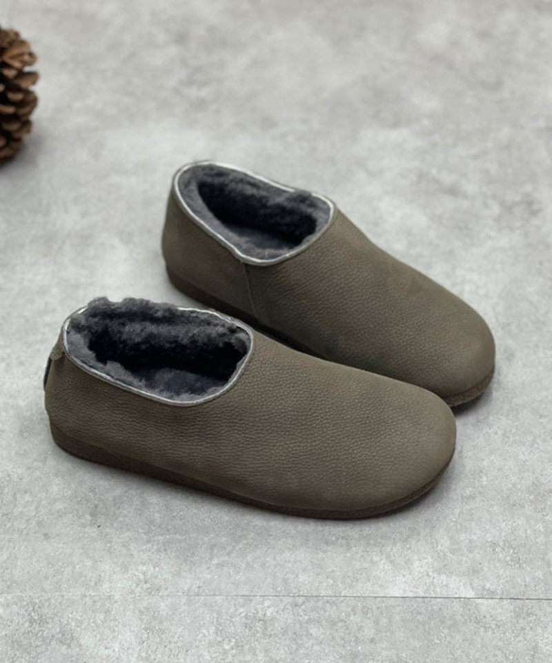 Chokladstövlar Kohud Läder Fuzzy Wool Fodrade Flat Boots - Kaffe