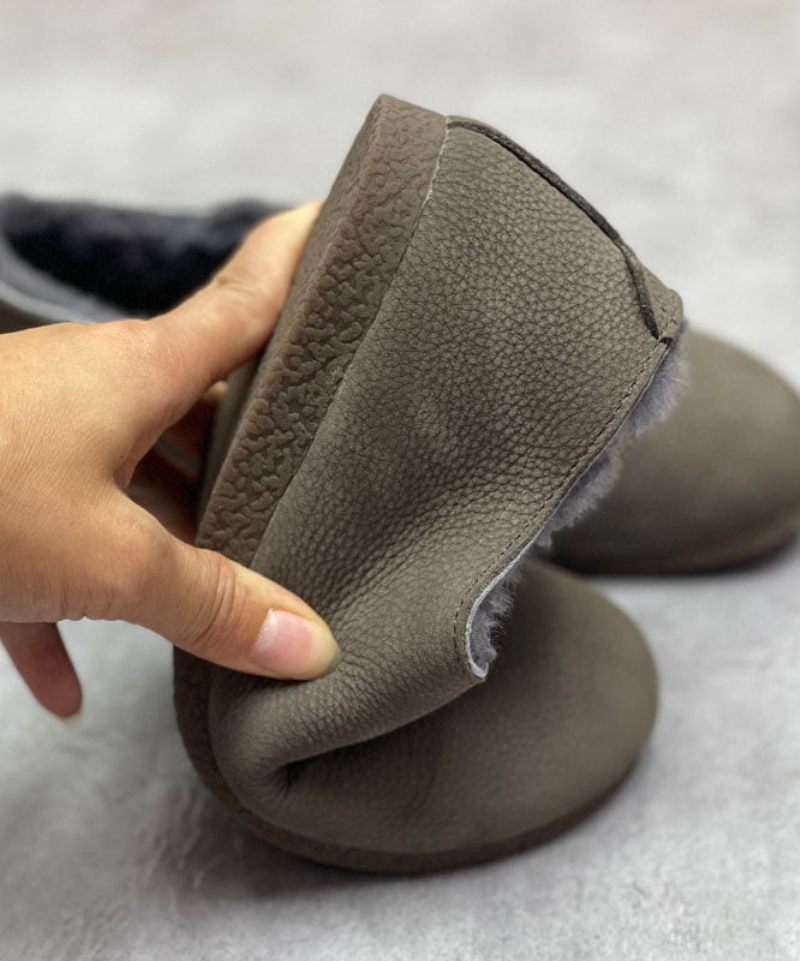 Chokladstövlar Kohud Läder Fuzzy Wool Fodrade Flat Boots - Kaffe