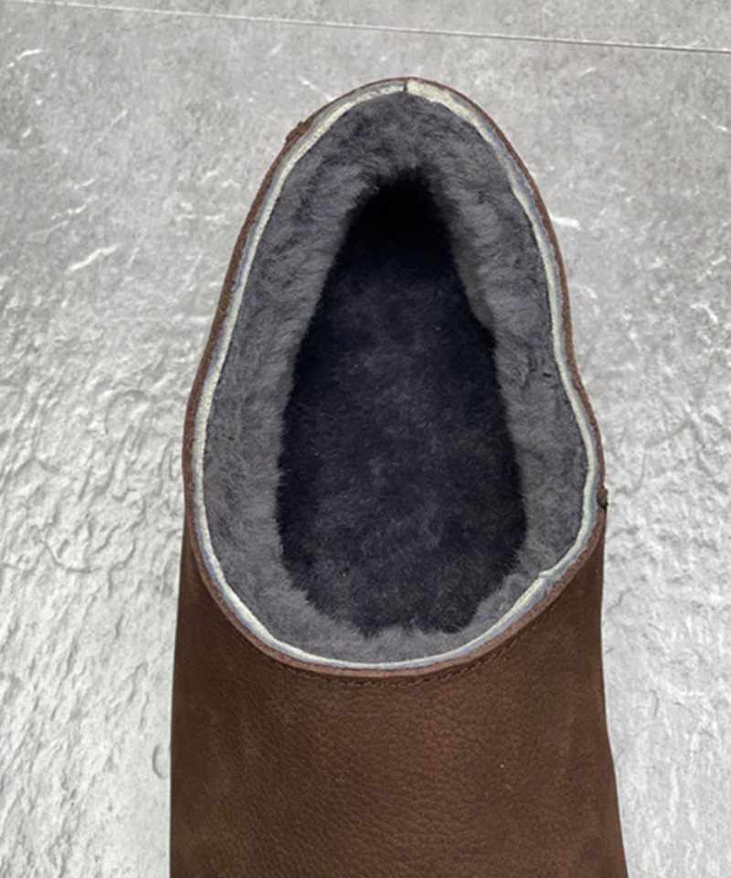 Chokladstövlar Kohud Läder Fuzzy Wool Fodrade Flat Boots - Kaffe