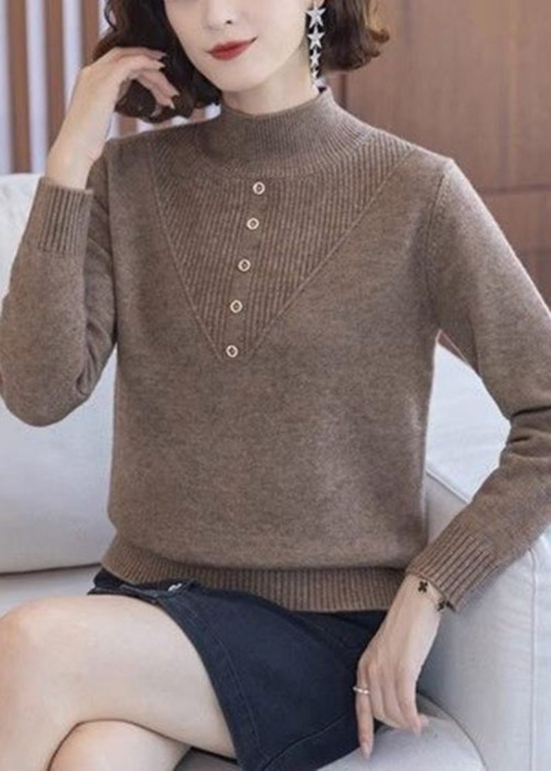 Coffee Cozy Knit Ull Sticka Tröjor Turtleneck Spring - Ullrockar för kvinnor